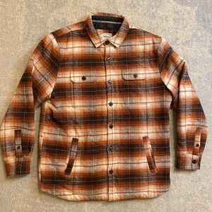 Flag & Anthem Shirt Jacket Mens Large Brown Plaid Quilted Flannel Button Front